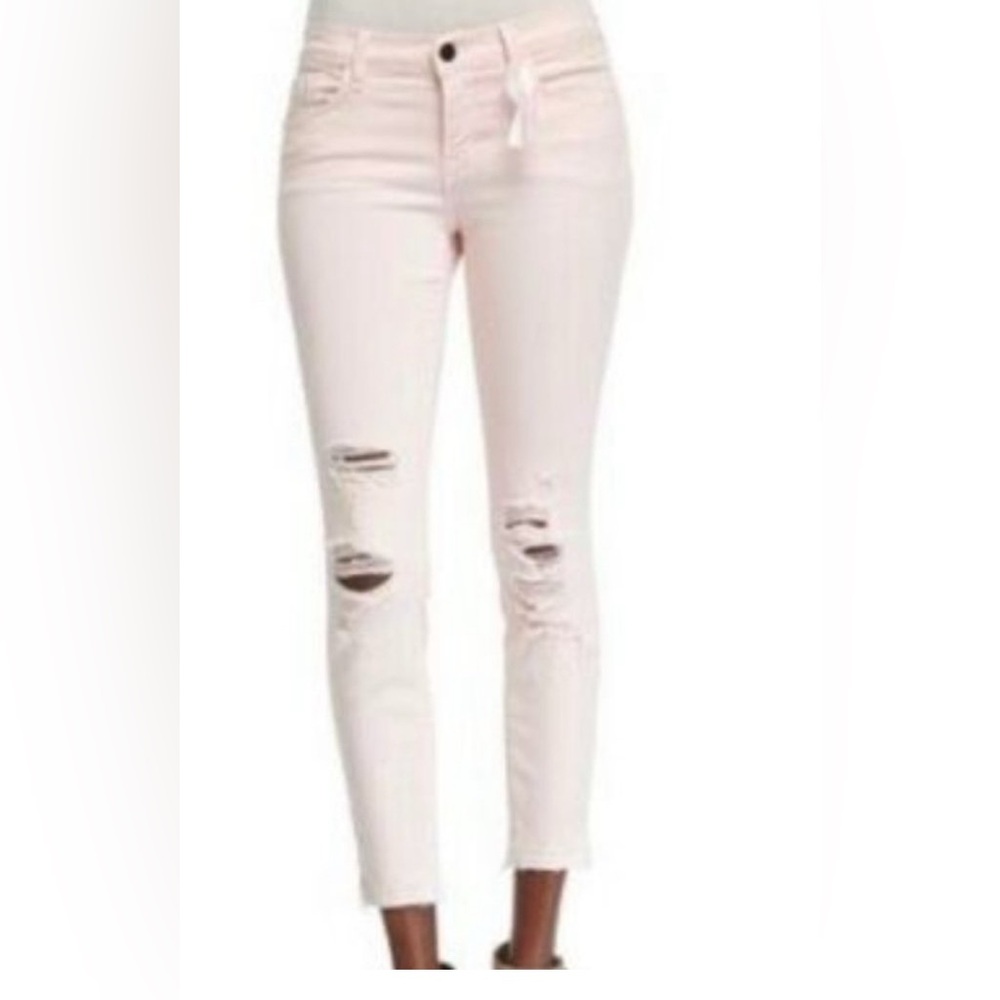 J.Brand light pink distressed cropped jeans sz 28